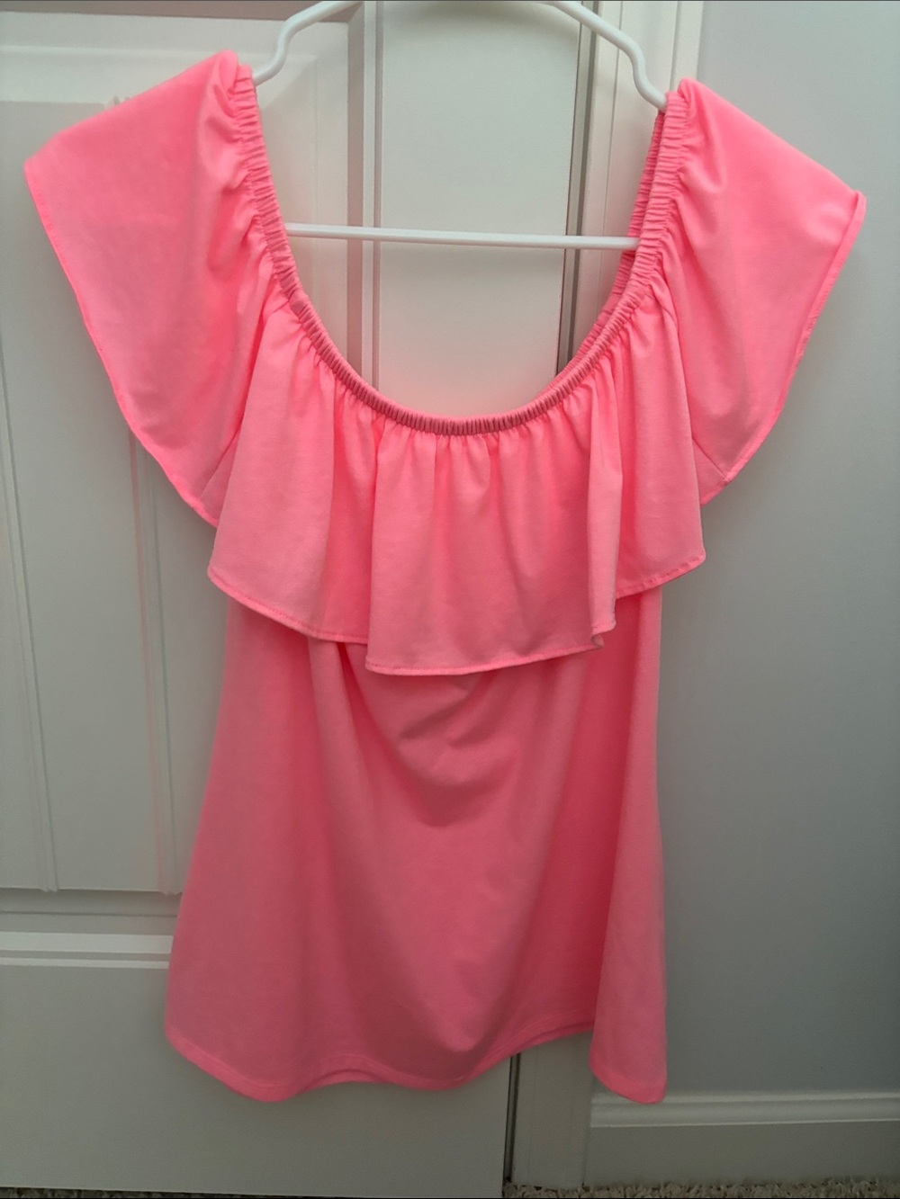 Lilly Pulitzer Off-Shoulder Ruffle Top in Neon Pink